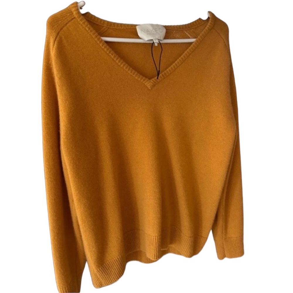 Naked cashmere ochre color v-neck sweater, size L likenew condition. ochre color